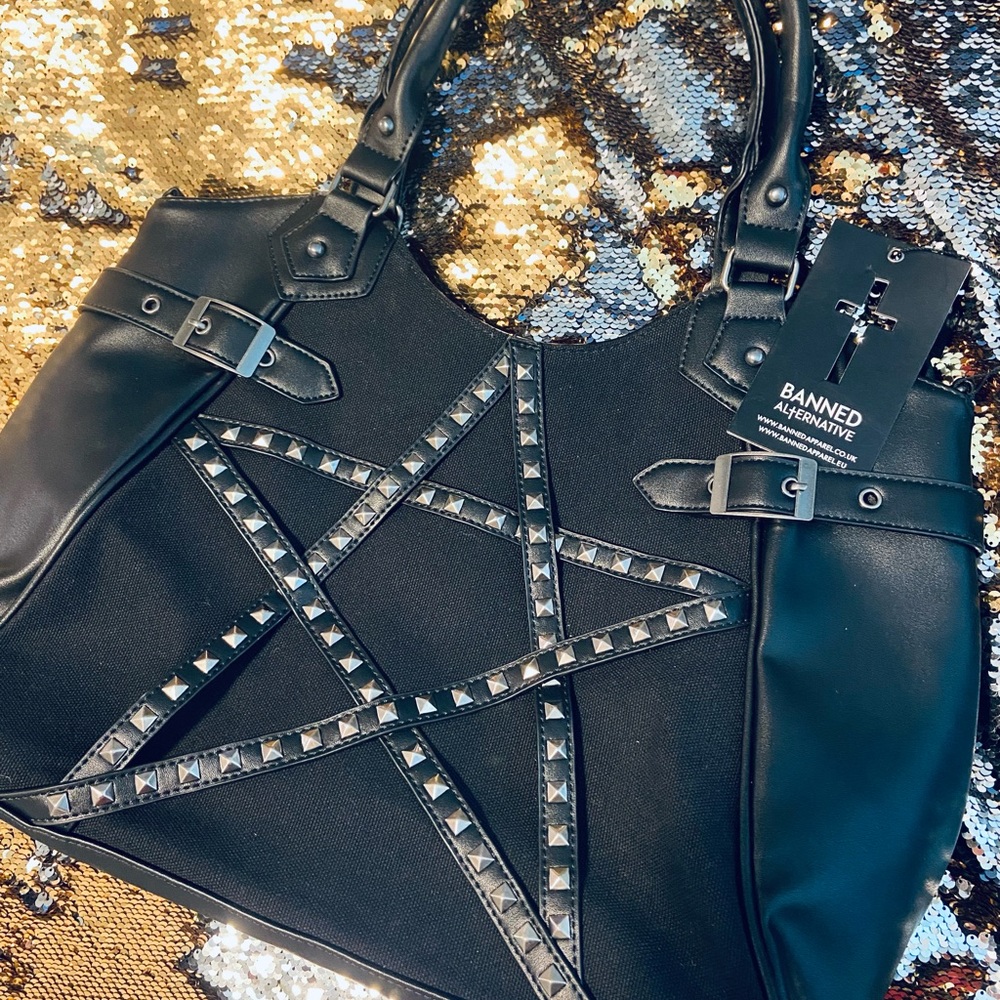 Banned alternative black purse with studded star